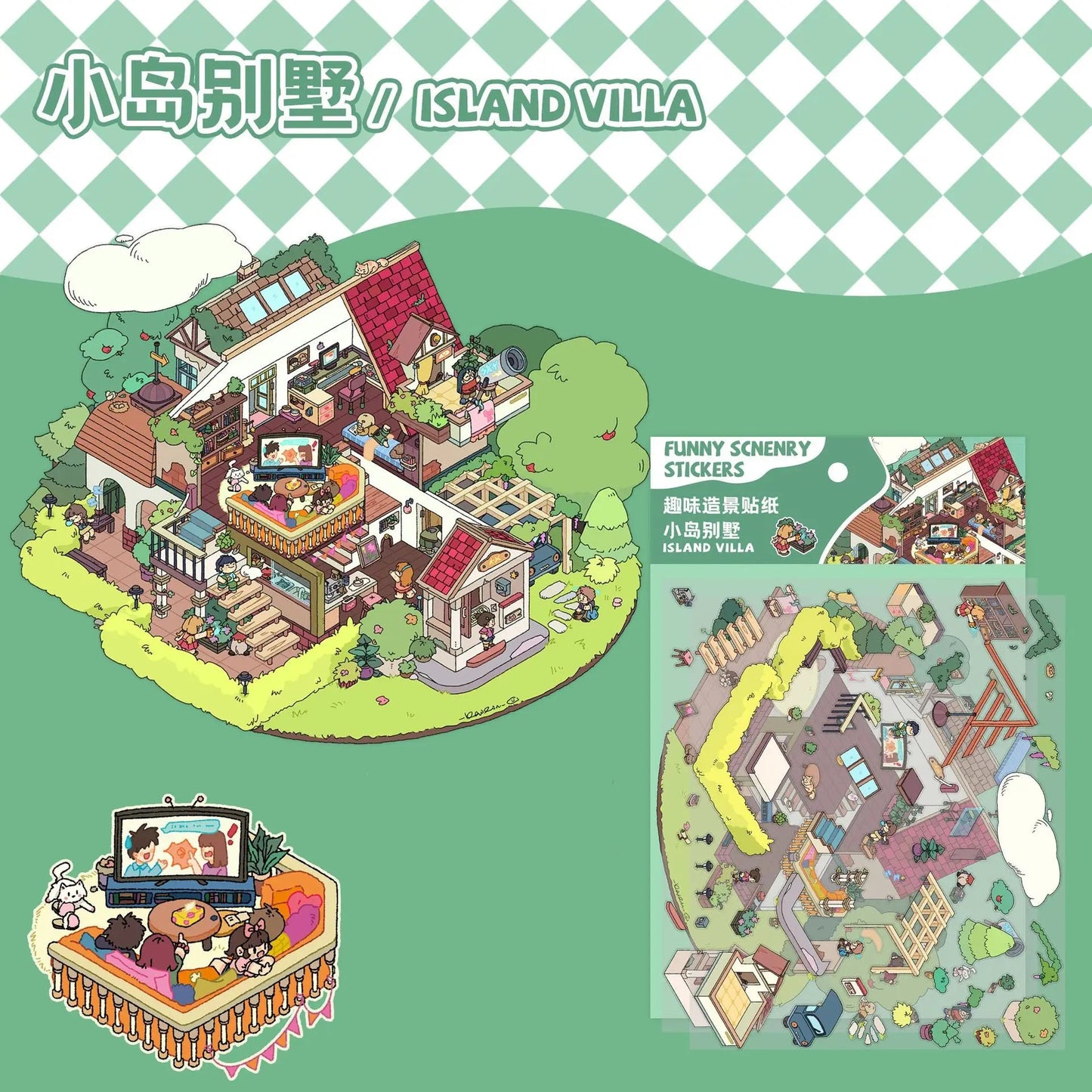 DIY 3D Sticker Scene HB Series| 8 Plus Size Themes| Lawn Wedding| Island Villa| Rabbit Nest| Teaching Building| Peach Academy| Ancient Inn| Ancient Town