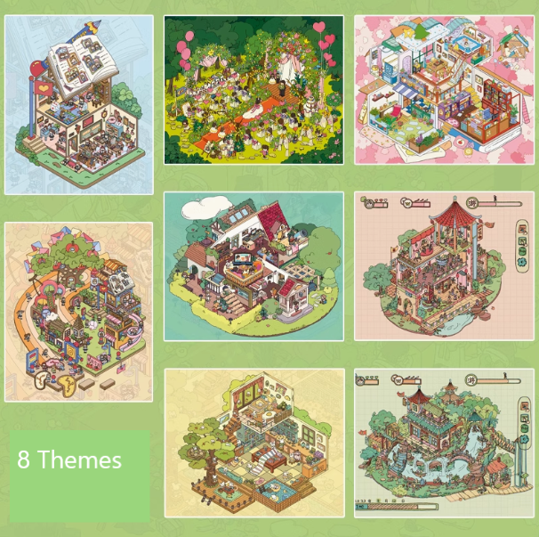 DIY 3D Sticker Scene HB Series| 8 Plus Size Themes| Lawn Wedding| Island Villa| Rabbit Nest| Teaching Building| Peach Academy| Ancient Inn| Ancient Town
