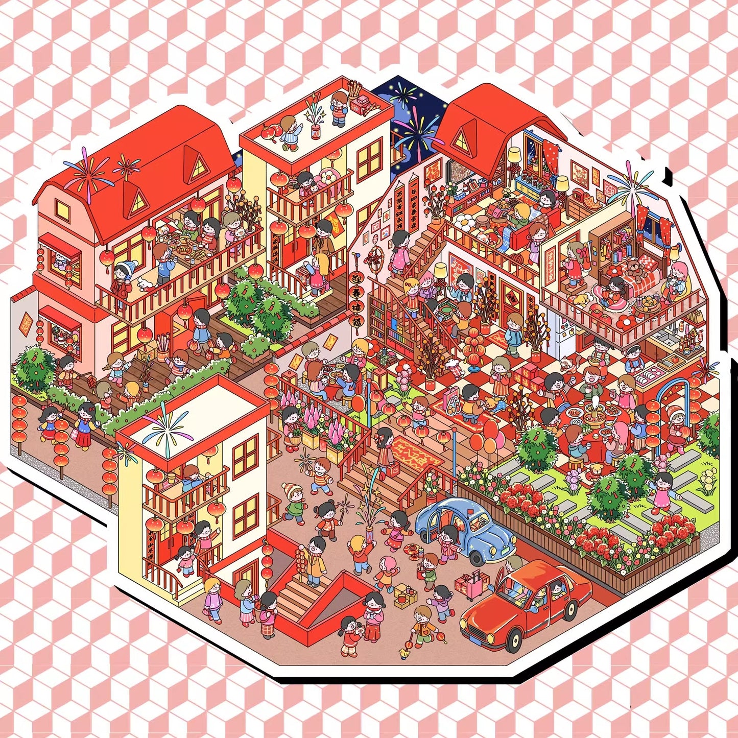 (SOLDOUT)DIY Miniature Sticker Scene| Plus Size| Holiday Series| New Year| New Year Market