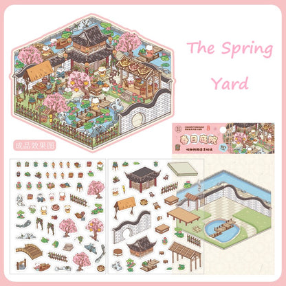 DIY 3D Sticker Scene YJ 1.0| Ancient China Theme| Cat in 4 Seasons