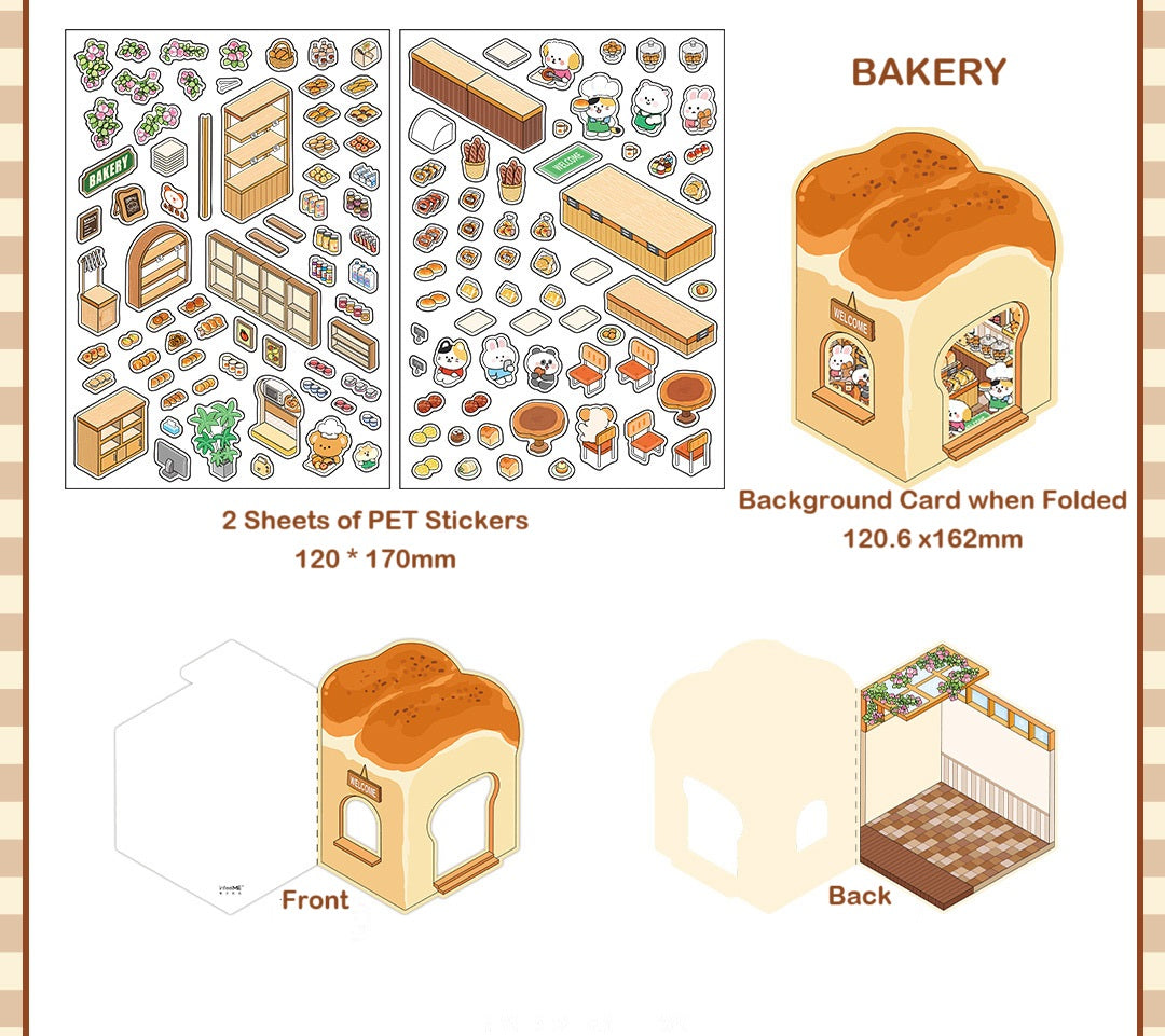 DIY Miniature Sticker Scene IN 1.0|Morning Cafe| Cafe| Dessert Shop| Sushi Restaurant