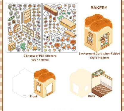 DIY Miniature Sticker Scene IN 1.0|Morning Cafe| Cafe| Dessert Shop| Sushi Restaurant