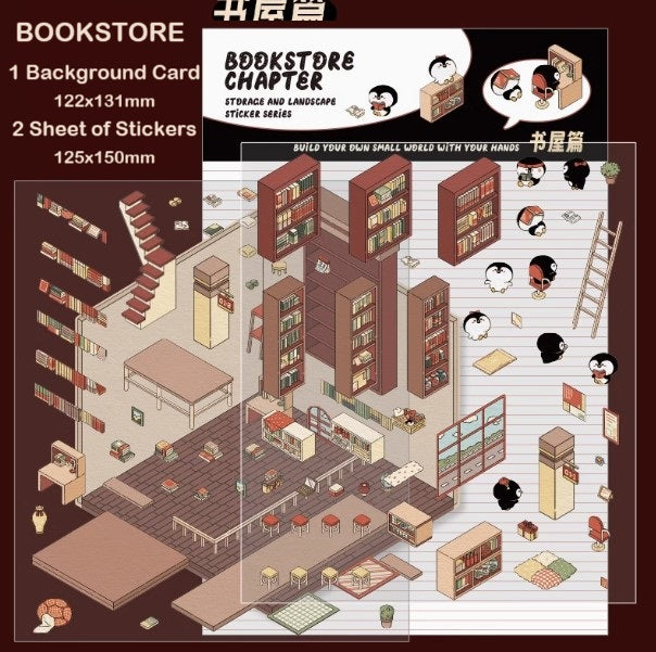 DIY Miniature Sticker Scene| Coffee Shop| Restaurant| Bookstore| Supermarket