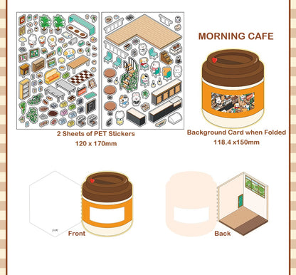 DIY Miniature Sticker Scene IN 1.0|Morning Cafe| Cafe| Dessert Shop| Sushi Restaurant