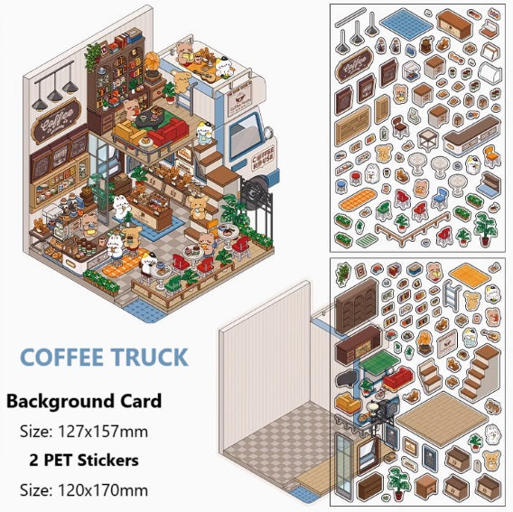 DIY Miniature Sticker Scene| Suitcase| Coffee Truck| Hilltop Camp| Phonebooth Gift Shop