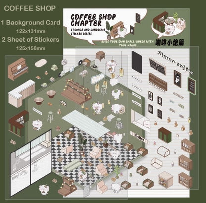 DIY Miniature Sticker Scene| Coffee Shop| Restaurant| Bookstore| Supermarket