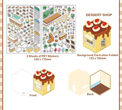 DIY Miniature Sticker Scene IN 1.0|Morning Cafe| Cafe| Dessert Shop| Sushi Restaurant