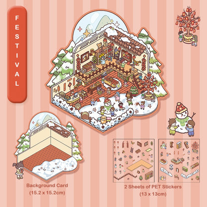 DIY Miniature Sticker Scene| Marshmallow| Pumpkin House| Friend Gathering| Festival