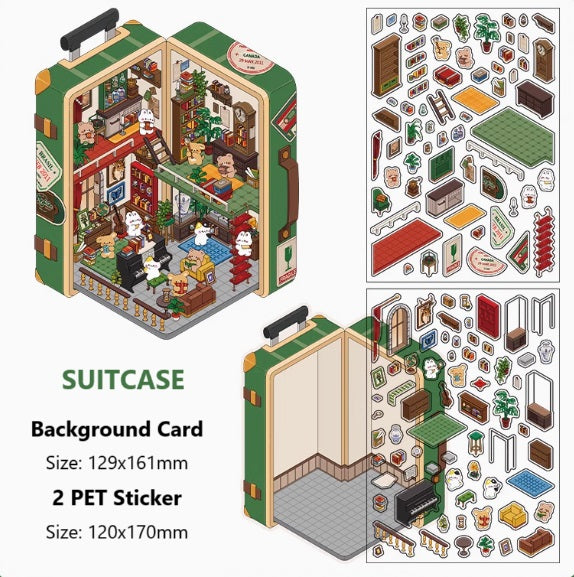 DIY Miniature Sticker Scene| Suitcase| Coffee Truck| Hilltop Camp| Phonebooth Gift Shop